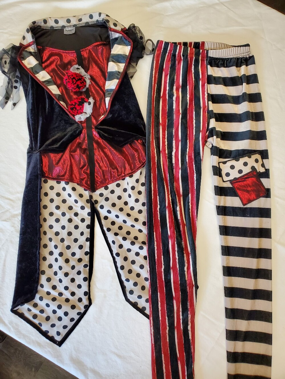 Spirit Halloween Harlequin Jester Costume Girls Sz L 2pc Circus Clown Set